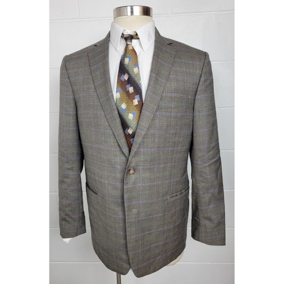 Brooks‎ Brothers Mens Regent Sport Coat Brown Plaid Wool Silk Lanifico 43R